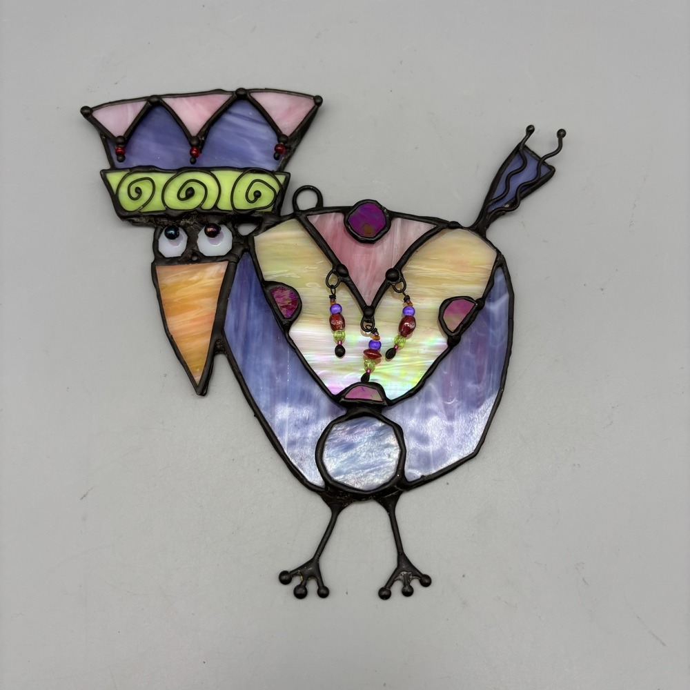 2003 Kooky/Quirky Stained Glass BIRD SUN CATCHER Artist Signed  Dated Iridescent